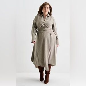 Ashley Graham Grey Plaid Wrap Maxi Dress NWT Plus Size 20W Belted Button Front